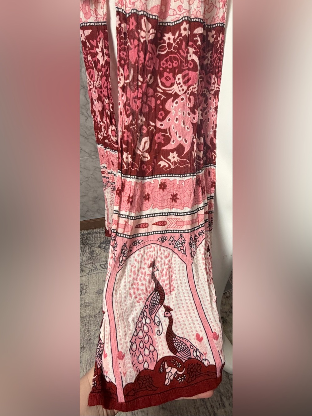 Cutout Peacock Halter Tie Neck Back Peachy Pink Burgundy Boho Vacation Dress S - Picture 6 of 13